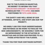Shilpa Rao Instagram - My prayers for #Mauritius 🙏🏼. See you on 15th June 2024 for #ShilpaRaoLive in Mauritius.