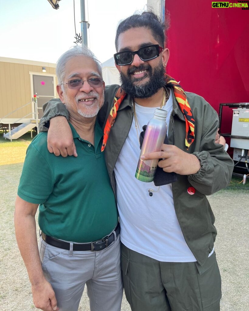 Sid Sriram Instagram - I rarely post about this man because he prefers to stay outta the public eye, but we took this picture right after I got off stage from Coachella week 1 and I love it. Epitome of relentless drive, passion, rigour and honesty. My manager, mentor, and father Ten toes all the way down, onwards and all the way upwards All love, no hate