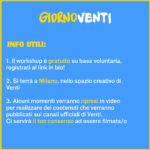 Sofia Viscardi Instagram - GIORNO VENTI - workshop di reimmaginazione | 25 febbraio 2023 Di cosa si tratta? Una giornata insieme a noi, ovvero il team di Venti, in cui chiacchiereremo di internet, social, quotidianità e futuro. Sarà un’occasione per conoscerci e conoscervi e scambiarci pareri e punti di vista. Da quando esiste Venti cerchiamo di occupare nel modo migliore il nostro spazio su internet e sui social e ci chiediamo come vorremmo abitarlo in futuro. Ti va di farlo insieme a noi? Ti aspettiamo nello spazio creativo di Venti (al cibo ci pensiamo noi 🌝). Per iscriversi al workshop il link è nella nostro bio