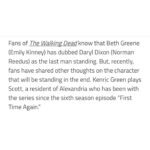 Sonequa Martin-Green Instagram – YESSS. That’s what I’m talkin ‘bout! Swipe for the goodies. I love how @iamkenricgreen has brought Scott to life, I say BRING. IT. 😁 And many thanks to Renee Hanson for the love. ♥️ #scott #thewalkingdead #thefinalseason #lastmanstanding
