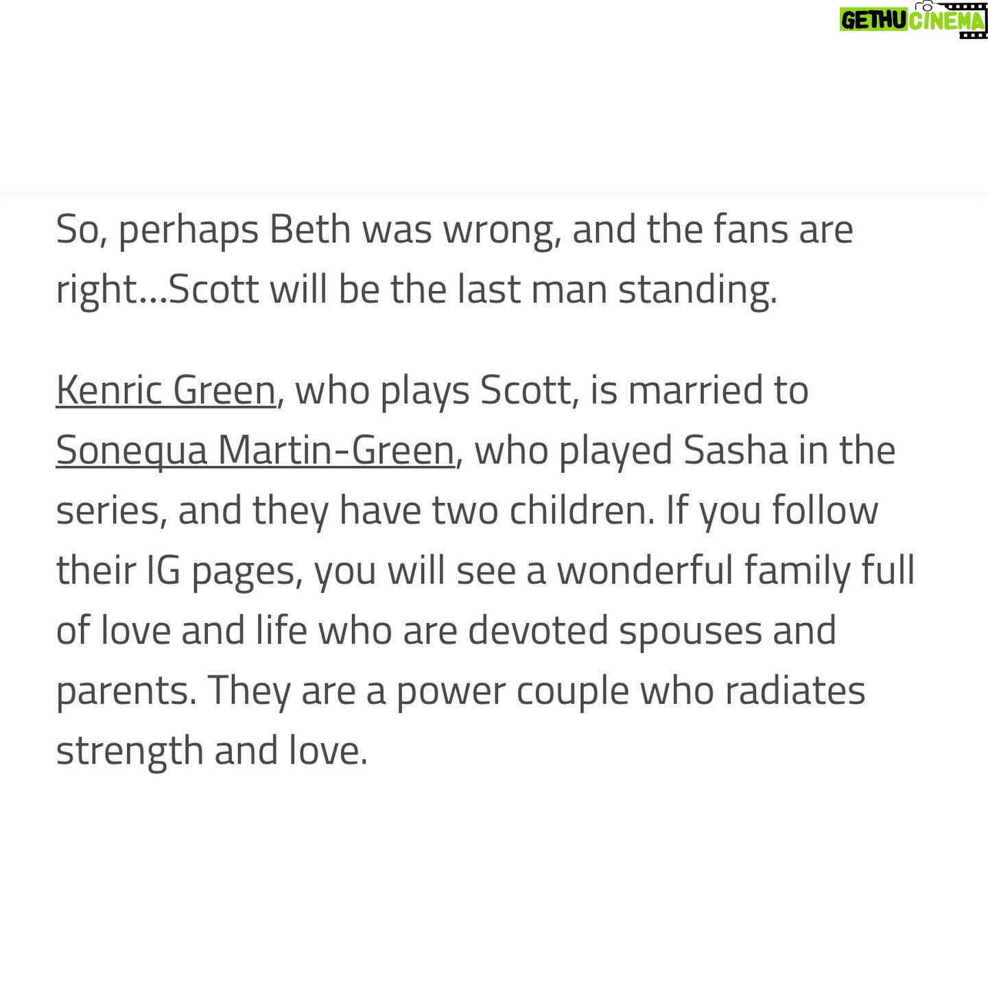 Sonequa Martin-Green Instagram - YESSS. That’s what I’m talkin ‘bout! Swipe for the goodies. I love how @iamkenricgreen has brought Scott to life, I say BRING. IT. 😁 And many thanks to Renee Hanson for the love. ♥️ #scott #thewalkingdead #thefinalseason #lastmanstanding