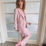 Sophia di Martino Instagram - One rainy weekend in the city of angels 💜 Make up @gregoryarlt Hair @nikkiprovidence Skin @dimpleamani Styling @karenclarkson Dress @isseymiyakeofficial Suit @bella_freud Shoes @louboutinworld