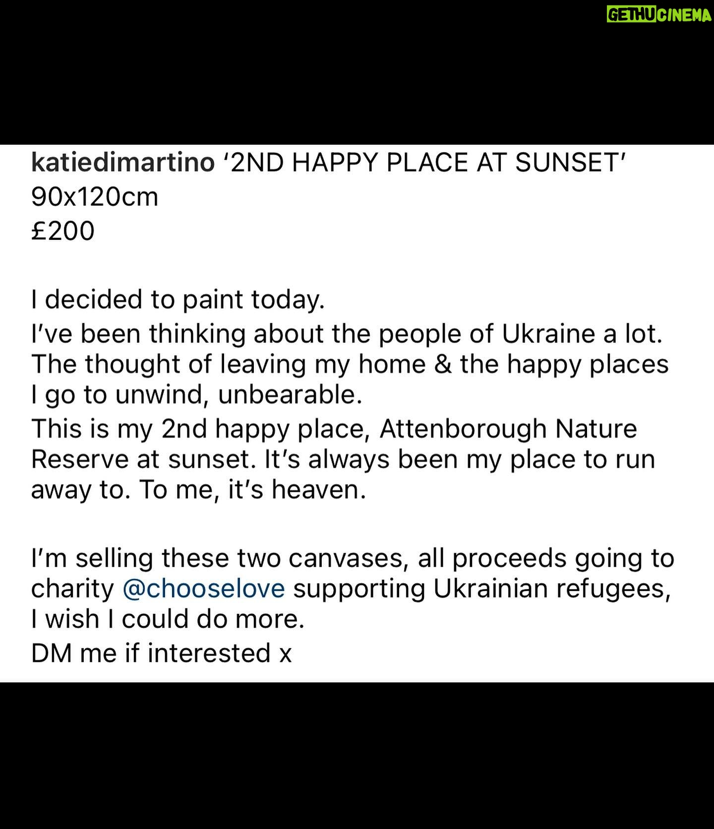 Sophia di Martino Instagram - My sister @katiedimartino has painted two beautiful pieces to raise money for Ukrainian refugees and @chooselove 💗 Please DM her if you’d like to buy one.