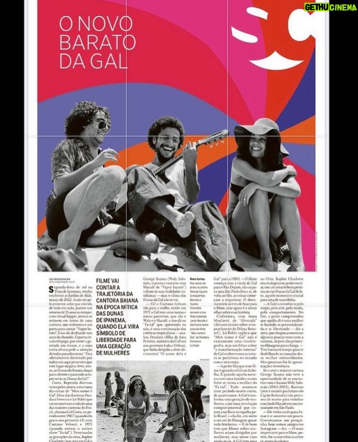 Sophie Charlotte Instagram - “…Daqui pra frente e para todo sempre “… AMOR por todos que fizeram esse filme ! Matéria astral @jornaloglobo pra falar sobre nossa alegria de estar nas eternas dunas da @galcosta para filmar “Meu nome é Gal” ! Viva Gal Costa ! Viva Wally Salomão ! Viva Jards Macale!