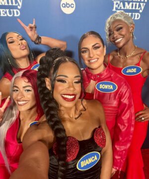 Stephanie Bell Instagram - Family Feud here we come!!! 
TEAM BELAIR!
@familyfeudabc

Makeup: @beautybyjett