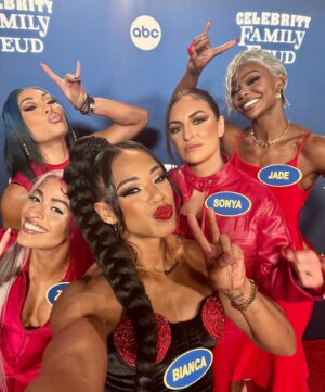 Stephanie Bell Instagram - Family Feud here we come!!! 
TEAM BELAIR!
@familyfeudabc

Makeup: @beautybyjett