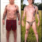 Steve-O Instagram - These photos are three months and TWENTY POUNDS apart! My 50th birthday is next month, and I decided to kick Father Time in the nuts as hard as I can by getting as healthy as possible. Ranch life is good, thanks so much to @jbird48 for shooting my sexy “after” shots!