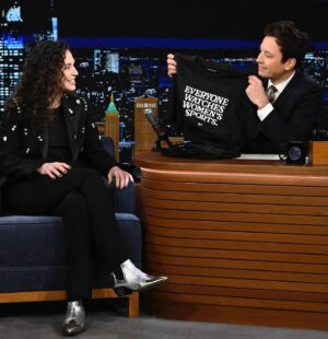Sue Bird Instagram - Thank you @fallontonight for having me on the show to celebrate international women’s day! Had so much fun chatting all things women’s sports and my doc, Sue Bird: In the Clutch. And of course had to deck out @jimmyfallon with some @togethxr merch :) 

Sue Bird: In the Clutch will be available to own and rent on digital March 29th: @wolfevideo, @nikebasketball, @vudufans, @appletv, @primevideo. I can’t wait for everyone to see it!
