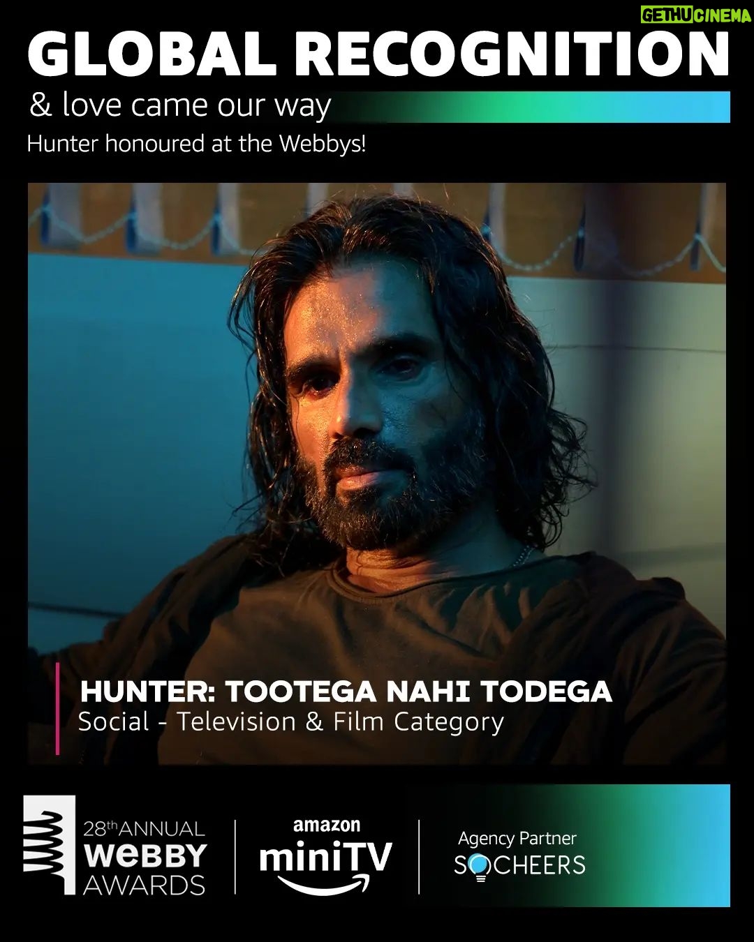 Suniel Shetty Instagram - Thrilled, honored and humbled to see Hunter's campaign recognized at the 28th Webby Awards 2024! Huge congrats to the team for this incredible achievement. Grateful for the love and support from fans worldwide. Let's keep raising the bar! @amazonminitv @rahuldevofficial @imeshadeol @barkhasengupta @karanvirsharma @batraalok8 @dir_prince_dhiman @saregama_official @yoodleefilms @amazinggaaa @sydkher @teesuperfly