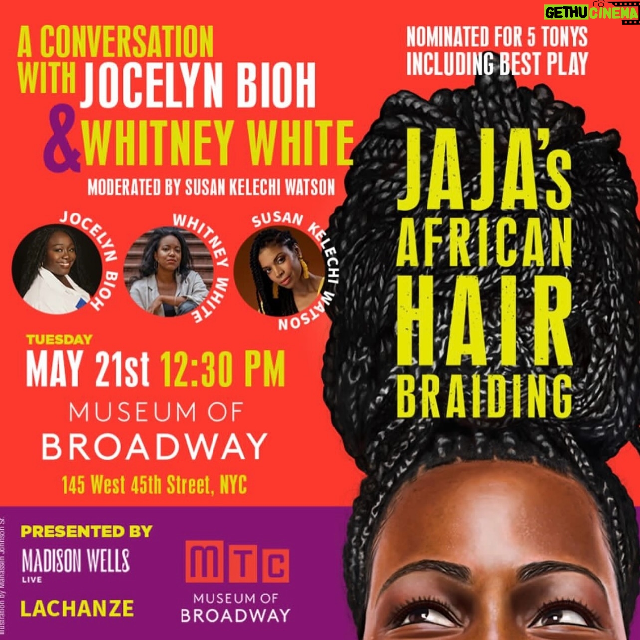 Susan Kelechi Watson Instagram - Moderated by @susankelechiwatson (“This is Us”), join us Tuesday, May 21st for an intimate dialogue at the @museumofbroadway with Jaja’s African Hair Braiding’s Tony nominated director, @yesimwhitneywhite and Tony nominated playwright, @jjbioh, as they discuss the joy of bringing this “hot and hilarious” (@nytimes) World Premiere production to Broadway. *LINK IN BIO*