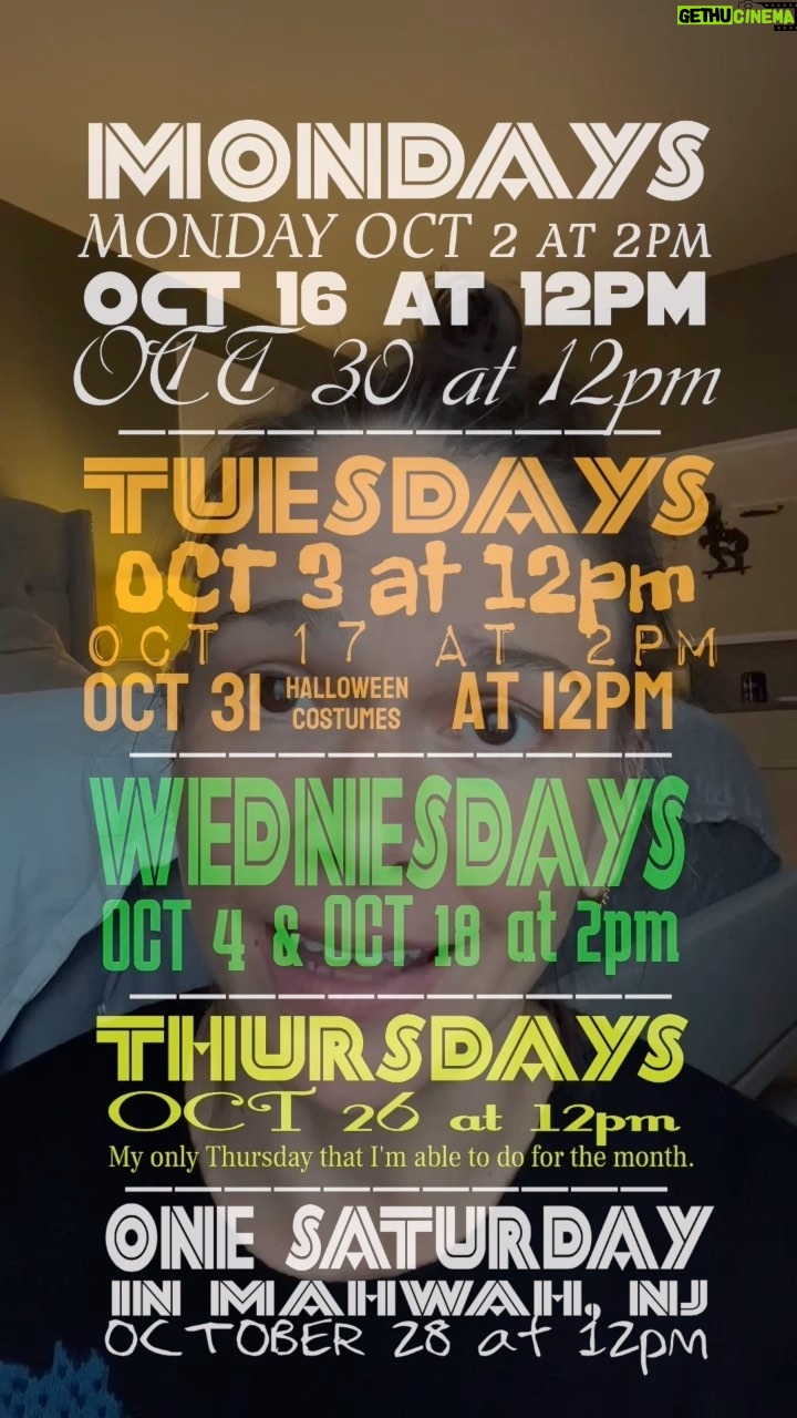 Sutton Foster Instagram - Hi. I am announcing my October classes. At The Limit. In October. Hang on. πππ Mon Oct 2 at 2pm Tues Oct 3 at 12pm Wed Oct 4 at 2pm Mon Oct 16 at 12pm Tues Oct 17 at 2pm Wed Oct 18 at 2pm Thurs Oct 26 at 12pm Sat Oct 28th at 12pm (in Mahwah, NJ!) Mon Oct 30 at 12pm Tues Oct 31 at 12pm πππ If you think thatβs confusing, watch the video. Haha. π€ͺ Go to thimitfit.com to sign up for in-person or zoom classes! COME DANCE WITH ME (in costume on Halloween π»!) btw - vid by @tonebobb π