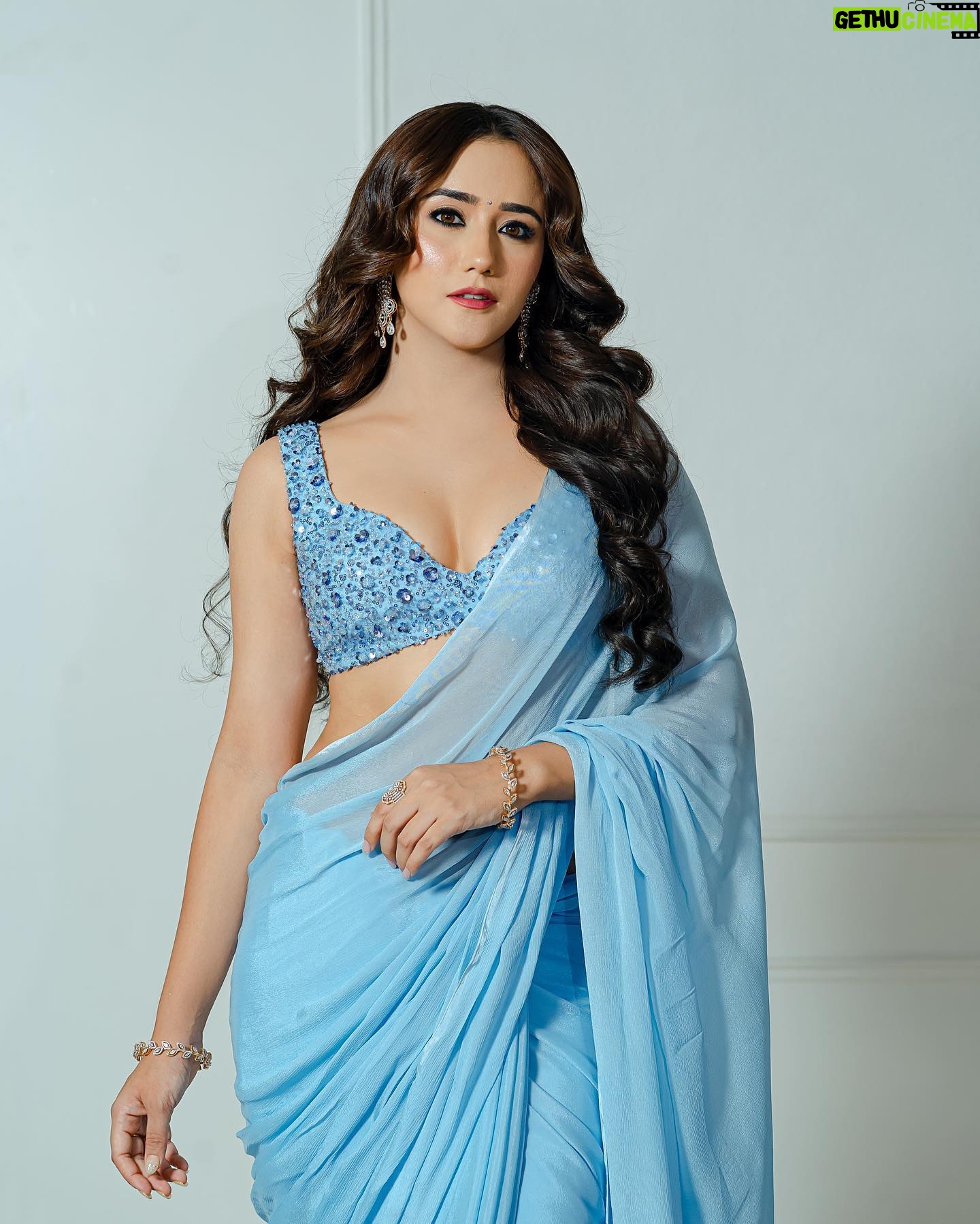 Swastima Khadka Instagram - For the song release 🩵 Creative director @meiilanvisualarts Photographed by @aaryan.jpeg Wearing @siwangiofficial Makeup @lowenbeauty Hair @hairartistdurga Jewelry @ganapatijewellersnp
