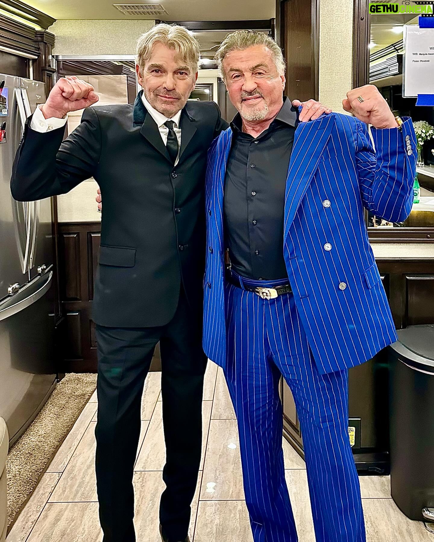 Sylvester Stallone Instagram - Hanging out with the great actor and singer Billy Bob Thornton in New York we were promoting our streaming shows Tulsa King and Landman!