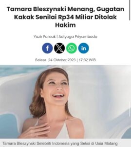 Tamara Bleszynski Instagram - Terima kasih Ya Allah…Terima kasih kepada semua jiwa2 yang Indah ♥️ https://amp.suara.com/entertainment/2023/10/24/173241/tamara-bleszynski-menang-gugatan-kakak-senilai-rp34-miliar-ditolak-hakim