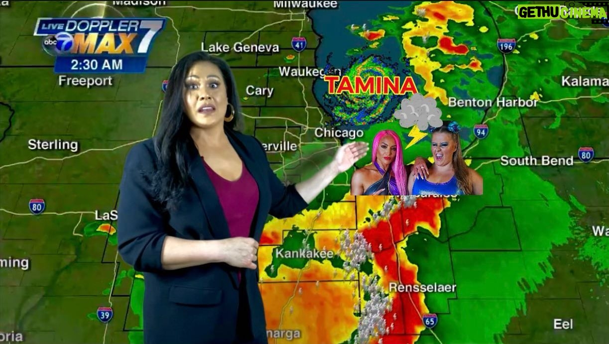 Tamina - 22.9K Likes - Tonight’s Monday Night RAW forecast. @DouDropWWE & @natalieevamarie can expect a high probability of PAIN and with a slight chance of a broken nose and or teeth. My name isn’t @shanehelmscom but tonight stand the hell back because Hurricane Tamina is coming through🌊⛈👊🏽!!! #WWERAW