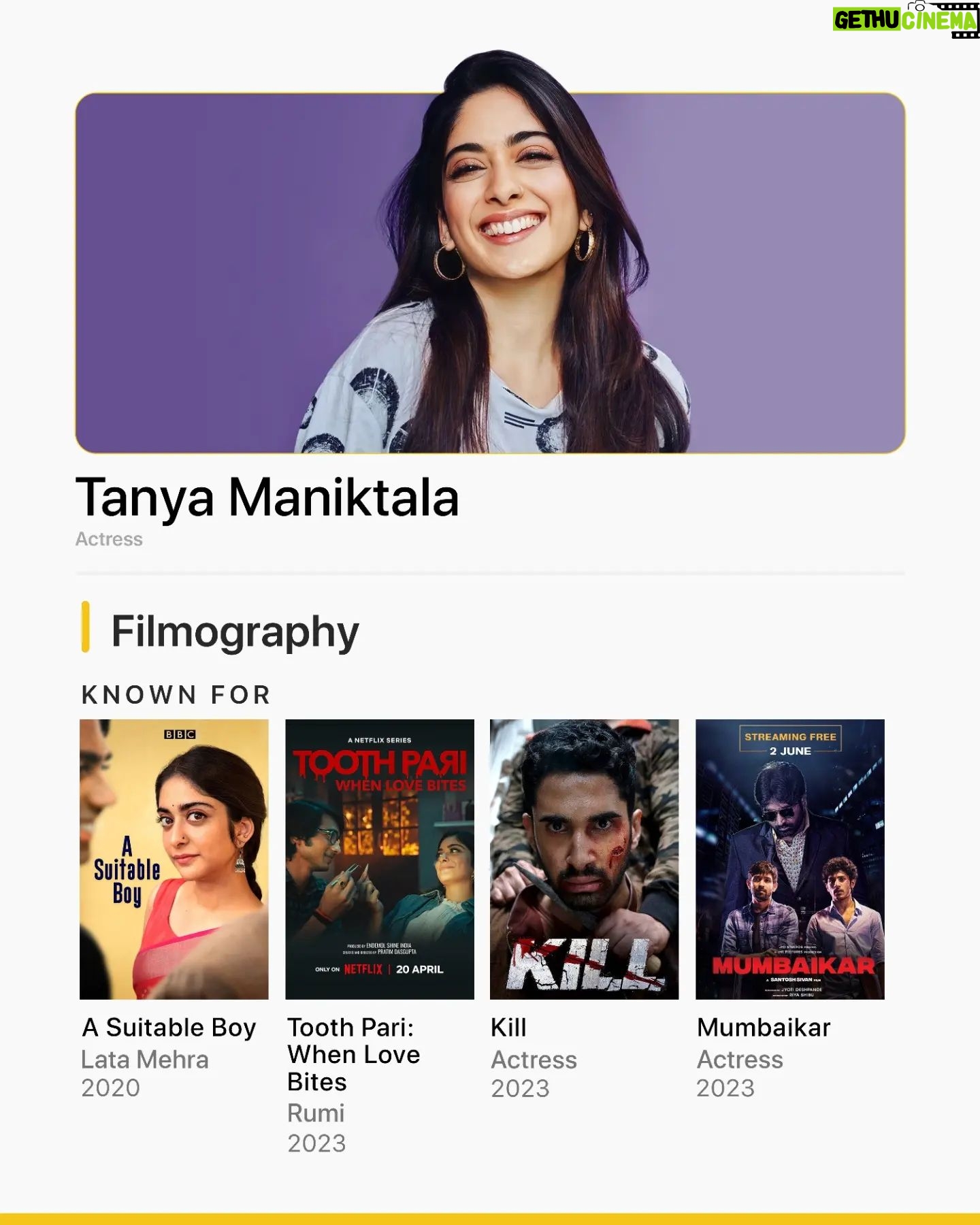 Tanya Maniktala Instagram - Planning to watch more of @tanyamaniktala's filmography after P.I. Meena? Our 'known for' is here to clue you in šµļøāāļøš š¬: A Suitable Boy | Netflix Tooth Pari: When Love Bites | Netflix Kill Mumbaikar | Jio Cinema