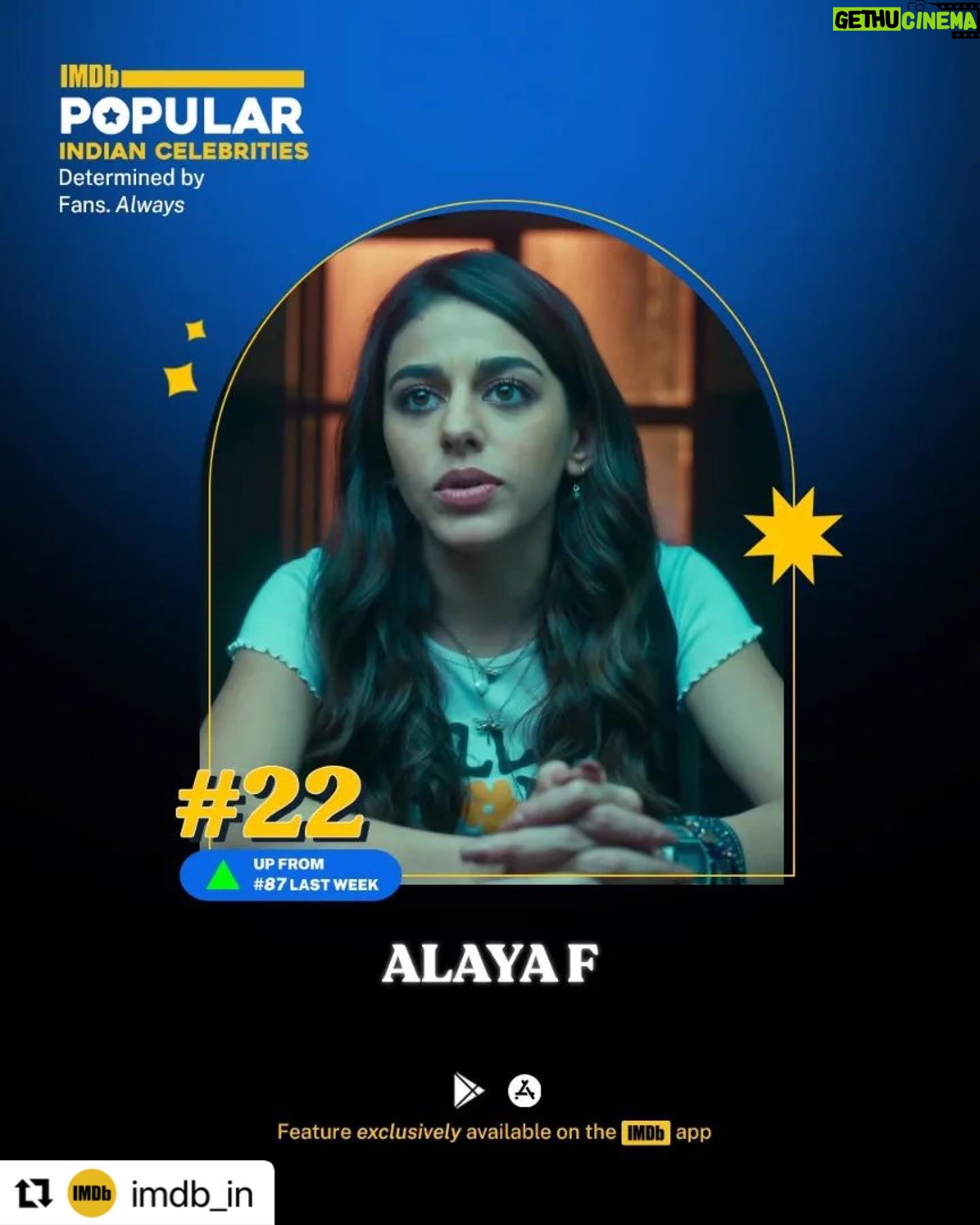 Tanya Maniktala Instagram - Shukriya! I do not hold ranks or awards in too high regards because love or the way you can make people feel cannot be quantified but I still cannot thank you all enough for all the love that you’ve given me. I only hope that I can reciprocate it through the work that I do, and know that I will forever hold this feeling in my heart. So so grateful! ♥️ #Repost @imdb_in with @use.repost ・・・ With new arrivals, familiar faces, and resurging ranks, it’s been quite an amazing week for IMDb's Popular Indian Celebrities Feature! 🌟 Check out the remaining list on the IMDb app on iOS and Android 🍿 This list is powered by ‘Popular Indian Celebrities’: a new weekly IMDb feature that showcases the Indian stars trending globally: actors, directors, cinematographers, writers, the list covers it all! And as always, it’s determined by more than 200 Million fans monthly from around the globe! 😎