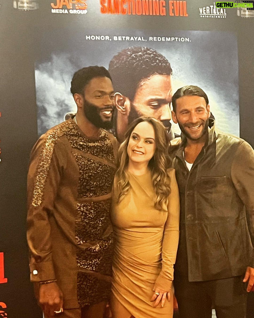Taryn Manning Instagram - Love these goof balls! @tobiastruvillion @mcgowanzach Our movie is out now #sanctioningevilmovie 🎬❤️ Styled by @engiestyle ❤️❤️❤️ Dress: @alexandrevauthier Jewelry: @zaikenjewelry shoes: @stuartweitzman Director's Guild Theater