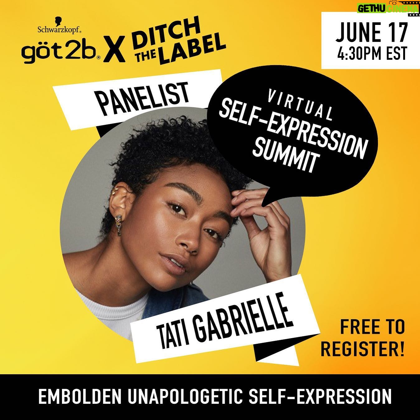 Tati Gabrielle Instagram - Hello Lovelies! Join me along with @got2busa and @ditchthelabel for our first ever göt2b Virtual Self-Expression Summit where I will be featured as a panelist! Following the panel, the incredible Actor, Director, and Writer @alexisgzall and I will be leading a breakout session around “Self-Expression Through Story-Telling” where we will give tips and tricks on how to empower yourself through character building and re-imagination. I believe self-expression is one of the most powerful gifts we possess, a gift that will lead us to pure FREEDOM. So it is an incredible honor to be a part of this Summit, and if I can encourage even just one person toward that freedom, my soul will elate. & The second best part? (Because the best part is clearly the self-expression) It’s free! Don’t miss the chance to join the conversation on June 17th at 1:30PST/4:30 EST/3:30 CST. Register now, link in bio! And checkout all of our inspiring guests & panelists!: Headliner/Celebrity Speaker: Avani Kiana Gregg @avani Moderator: Liam Hackett @diageoliam Panelists: Alexis Zall @alexisgzall Matthew Diaz @mattjosephdiaz Blair Imani @blairimani Steven Sharpe Jr. @stevensharpejr #got2bpartner #got2bxditchthelabel #ditchthelabelxgot2b #got2bselfexpressionsummit #got2bYOU #forwhoeveryouwant2b