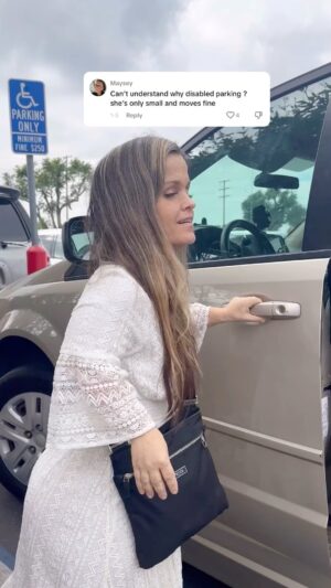 Terra Jolé Instagram - This is often a common question with many answers, but hopefully this gives some insight as to why most lp’s get handicap parking. 
#learnalittlebyalittle #dwarfismawareness #dwarfism #littleperson #littlepeople
