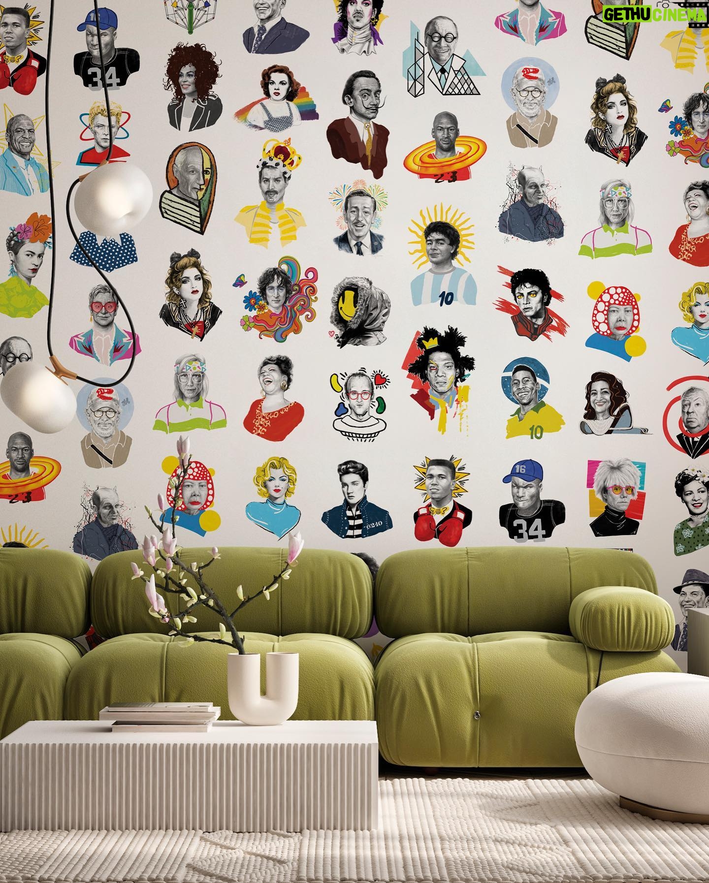 Terry Crews Instagram - We could not be more thrilled for the launch of our newest collection with @terrycrews, Iconographic! This wallcovering collaboration pays homage to his diverse talents and multifaceted career by recognizing the figures that have inspired him along the way. Handpicked pioneers and changemakers across entertainment, art, architecture, and sports are illustrated by both Terry and our own design team. Playful graphic elements layered atop the graphite drawings create pops of color and unexpected interventions in the portraits. Portrait by @perbernalphoto