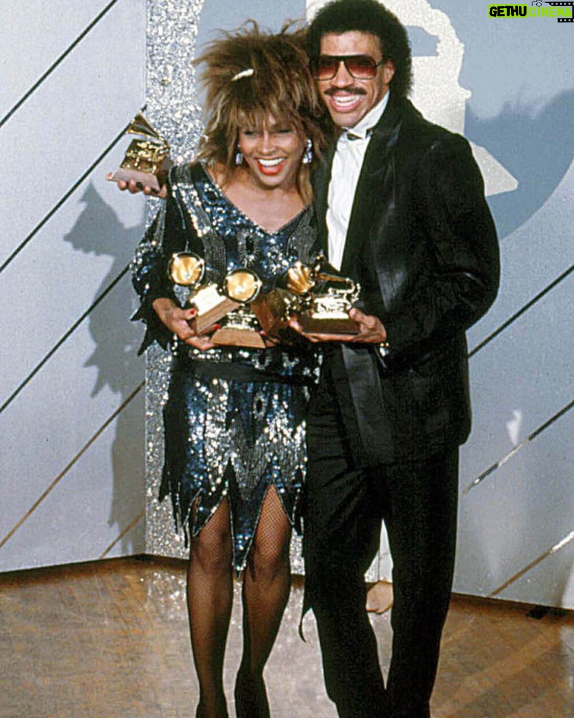 Tina Turner Instagram - Tina Turner and Lionel Richie celebrating their Grammy wins on February, 26 in 1985 in Los Angeles. Tina took home Record Of The Year along with two other awards, while Lionel scored Album Of The Year and Producer Of The Year (Non-Classical).