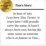 Tina Turner Instagram – Heartwarming! May I introduce you to: Tina Turner 😉 “In June of 1963 I was born Tina Turner. 57 years later I still proudly carry the name. It hasn’t always been easy having the same name as someone who is as famous as Tina. I was born in a rural area where Tina Turner was unheard of in 1963. I was in 3rd grade when I first saw her name on a poster. My classmates teased me. But I thought I was so special having the same name and Tina was so beautiful❤️ Still to this day everyone I meet remembers my name.” Keep on rockin’, Tina!

Dear fans, if you haven’t yet sent in your story, you still have time. It’s easy: Go to www.tina-turner.rocks, upload your story and a photo and enter the competition for one Limited Edition of “That’s My Life”. I look forward to reading your message!