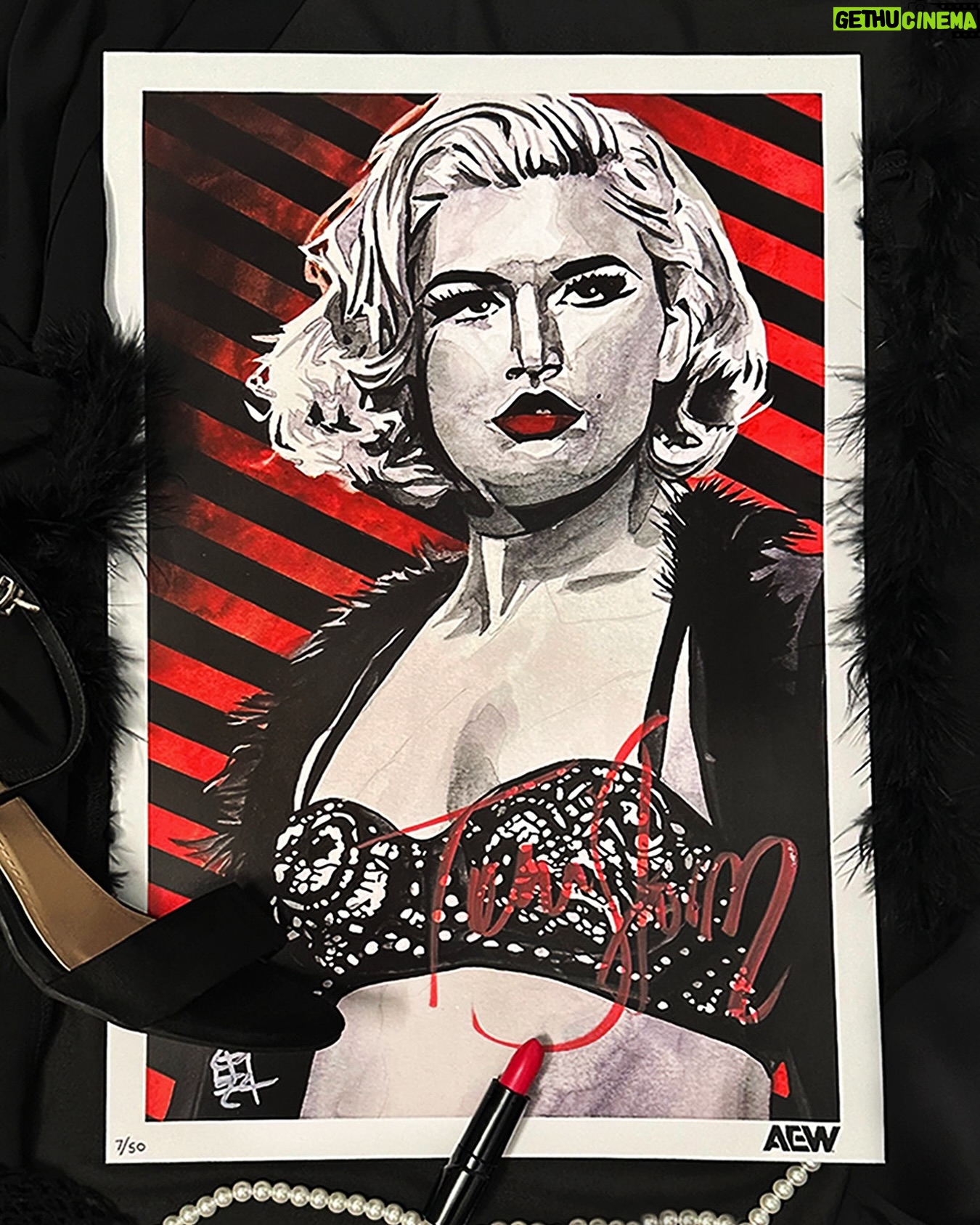 Toni Rossall Instagram - Sold out in 5 Minutes! The Masterpiece you have wished for! Mister @robschamberger & “Timeless” @tonistorm_ Present to you this Marvelous Art Print signed by the AEW Women’s Champion herself 👠 #pwtees #prowrestlingtees #aew #tonistorm #artprint #robschamberger #aewdynamite #wrestlingmemorabilia