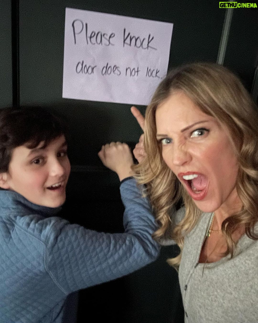 Tricia Helfer Instagram - Sorta following set orders with my onscreen son, the lovely @liamandersonusa #HelloBeautiful #setlife