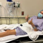 Tricia Helfer Instagram - How the afternoon started…how it’s going. Getting my knee fixed after a major injury this spring sidelined me. Not looking towards the nerve blocker wearing off tonight and the next couple weeks of hell but I am looking forward to a repaired knee and coming back strong next year!