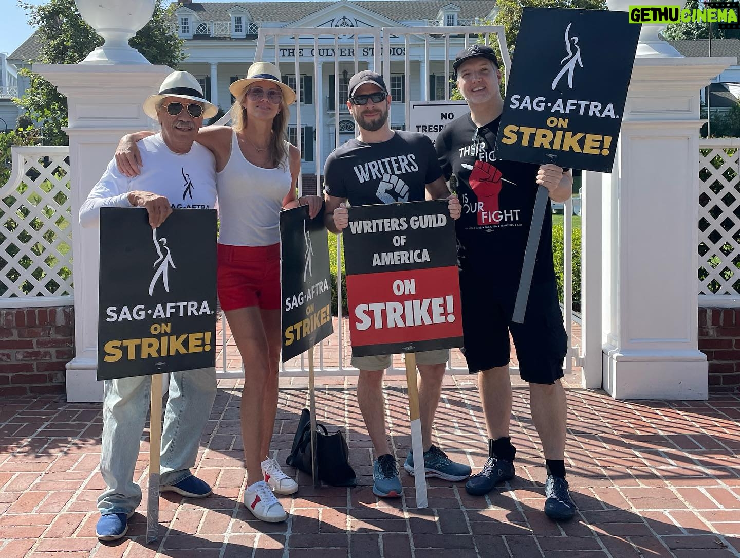 Tricia Helfer Instagram - Picket line #Lucifer & #BSG crossover today! #wgastrong #sagaftrastrong @sagaftra #strike @chrisrafferty @ildymojo @levimacdougall @laraza7 #Conan