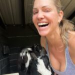 Tricia Helfer Instagram - Never fails — trying to get a pic with my “sweet” boy Earl, and my “naughty” boy Larry comes up and pushes him out of the way. Sibling rivalry 🙄