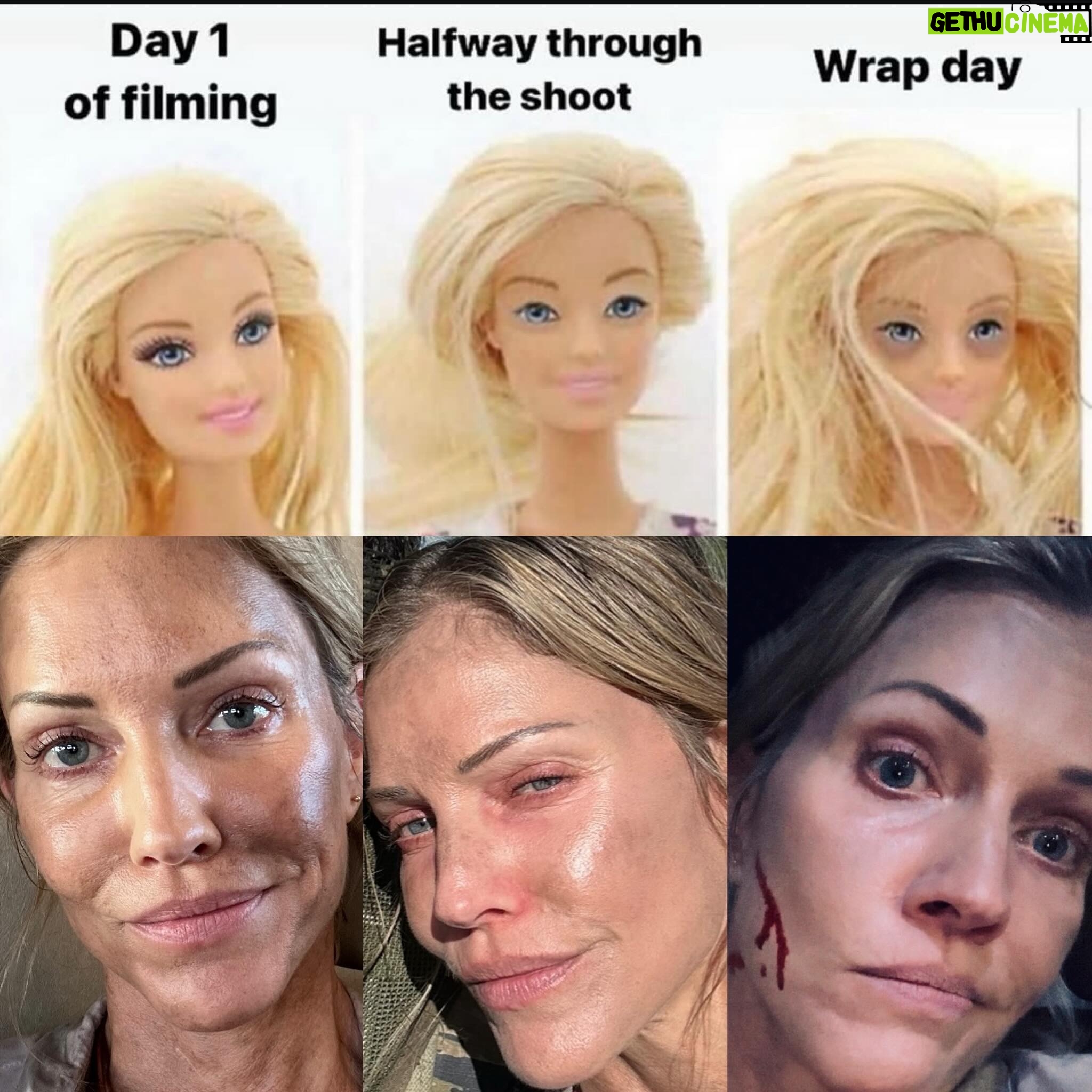Tricia Helfer Instagram - Fake dirt and “supposed to be ill” aside…and it’s not yet my wrap day - another week to go, this made me giggle so wanted to play around with it. #filming