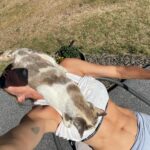 Tricia Helfer Instagram - Trying to relax for 10min after a long day of mowing Dad’s farmyard and it goes something like this. #theyfindmeeverywhere #alberta #farmlife