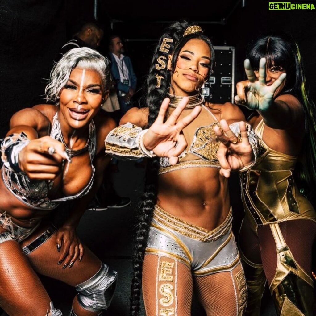 Trinity Instagram - The Big 3 💋⚡️💚 coming together with @jadecargill @biancabelairwwe was truly magical. 🥹 I’ll cherish these moments forever. #wrestlemania40 #big3 #womenswrestling #storm #est #glow #sisterhood