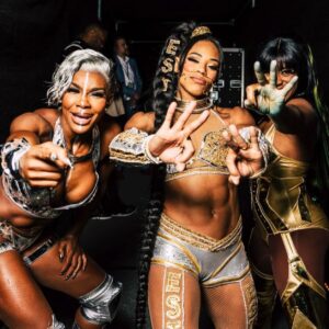 Trinity Fatu Instagram - The Big 3 💋⚡️💚 coming together with  @jadecargill @biancabelairwwe was truly magical. 🥹 I’ll cherish these moments forever.  #wrestlemania40 #big3 #womenswrestling #storm #est #glow #sisterhood