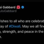 Tulsi Gabbard Instagram - My best wishes to all who are celebrating on this holy day of #Diwali. May we all find inspiration, strength, and peace in the light of God’s love.