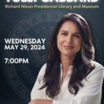 Tulsi Gabbard Instagram - On May 29, join four-term Congresswoman and 2020 Presidential Candidate Tulsi Gabbard for her inaugural appearance with the Nixon Library. Comment “Tulsi” to get the link to purchase your ticket today!