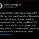 Tulsi Gabbard Instagram - As we remember Japan’s aggression in the Pacific, we need to ask ourselves this question: is the remilitarization of Japan, which is presently underway, truly a good idea? We need to be careful that shortsighted, self-serving leaders do not end up bringing us again face-to-face with a remilitarized Japan. #pearlharbor