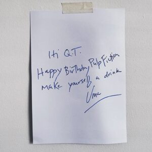 Uma Thurman Instagram - Happy thirtieth anniversary #PulpFicfion, trying to forget anything as intriguing as this would be an exercise in futility🥤♥️