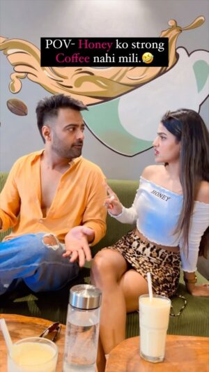 Unika Ray Instagram - Honey naraaz ho gai.🤣 “Just because” I ordered regular coffee. Haye Haye Oye Hoye!!! 😝🤪 

.
.
.
.
.
.
#friends #fun #coffee #cafe #memes #comedy #comedycreator #coffeecomedy #foryou #foryoupage #explore #explorepage #viral #viralvideos #trendingnow #trendingreels #trending #reelsinstagram #reelkarofeelkaro #actor #actorslife #instagood #Unika #Manishnaggdev 🕺🎊