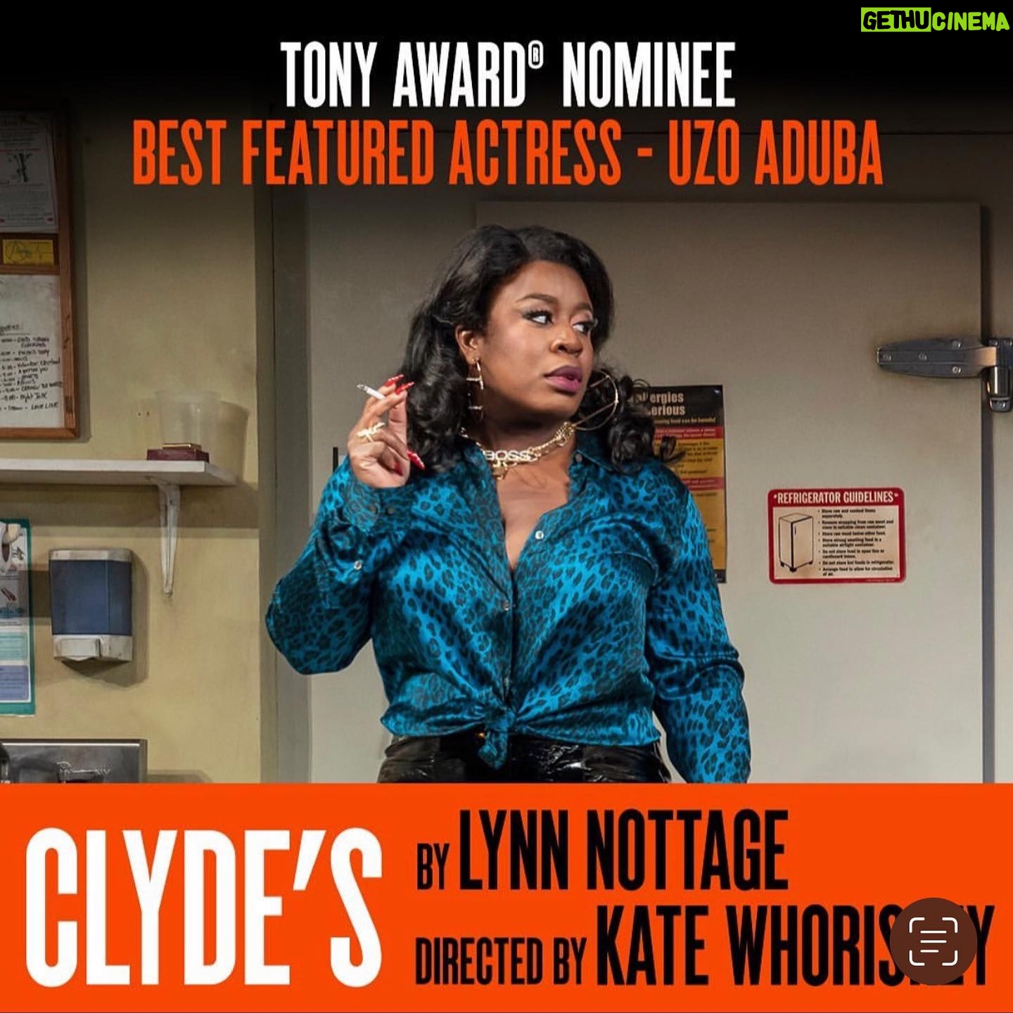 Uzo Aduba Instagram - Ok. Wow. What a gift. I’m so grateful to see our entire company of Clyde’s recognized in so many ways today, and humbled to also be nominated as well. You guys. Theater has brought me so much joy throughout my life, and this #theaterkid is particularly joyful now, in this season, to see the neon lights back on on Broadway ✨. Congratulations to our entire Clyde’s family for an incredible run. To our director, Kate Whoriskey, for her phenomenal leadership. Special love to my cast mates, Kara and Ron, on their beautiful work. To our playwright, the incomparable Lynn Nottage. To Jen Moeller, our costume designer for her brilliance, and to all of today’s nominees. If you can, go see a show. Broadway is back. I promise you won’t regret it! 🙏🏿🎭#TeamClydes