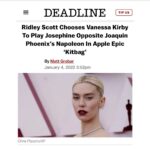Vanessa Kirby Instagram – Honoured to be joining you on this journey @ridleyscottcg @scottfreeprod @appletv