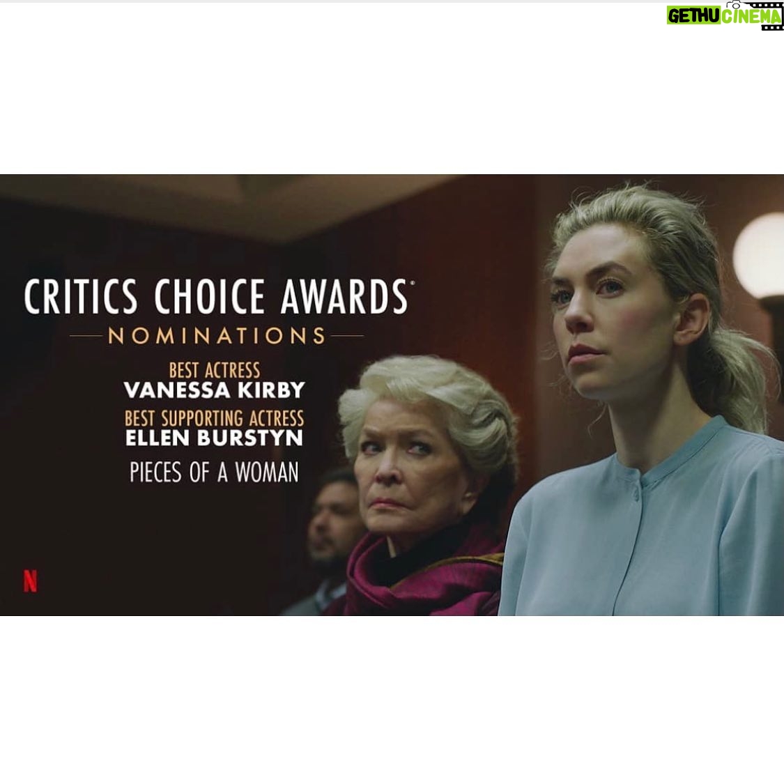 Vanessa Kirby Instagram - Thank you so much @criticschoice. Ellen and I are so honoured. It was the greatest privilege to have many days with this beautiful human. Here we are on our last one. I think I cried a bit and poss blew my nose on her jumper and she didn’t mind one bit 😂♥️