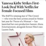 Vanessa Kirby Instagram – Very excited to say a long time dream of mine has come real. Honoured to partner with my friends @netflixfilm, who have been a true creative home since The Crown and Pieces Of a Woman and to have found my true ally in @lauren.dark, to create Aluna. We are united in our ambition to bring the many untold female stories to screen. We can’t wait to start.
