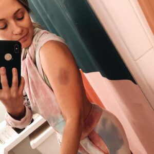 Vanessa Ray Instagram - The sign of a good day at work: when your bruises match your pj’s. #jamko #eddiejanko #bluebloods #idomyownstunts ... (sometimes)