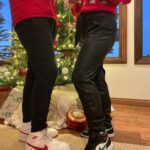 Vanessa Ray Instagram - Your favorite dorks (accidentally) wore matching Christmas outfits. I too am disappointed in us, but also we love Nikes and each other so🤷‍♀️🎄🎅☕️