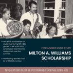 Vanessa Williams Instagram – In honor of my  Dad 🩷
 The Westchester County School Music Association, in tribute to his exemplary service and character, has elected to name its annual scholarship on behalf of Milton A. Williams Jr., who served as WCSMA President from 1982-1984. Mr. Williams taught music for 43 years to more than 10,000 children at Alice E. Grady Elementary School in Elmsford.

WCSMA is offering two (2) $500 scholarships for students  entering grades 10, 11 and 12 in the 2024-2025 school
year, and must be used for summer study in music.

The criteria are as follows:
– Student must be a good school citizen.
– Student must demonstrate outstanding musicianship and leadership.
– Student’s school music teacher must be a good standing member of WCSMA
– Student must be an active participant in WCSMA and/or NYSSMA events, such as All-County, Area All-State, or NYSSMA solo festivals.

Please submit the following along with the application for consideration:
– A music teacher recommendation, stating why the student is deserving of such a scholarship.
– A student essay of at least 250 words stating how the student will use this scholarship to enhance their own musicianship and their school community.

*Students who have already received this scholarship will not be considered in consecutive years.

*Applications along with supporting documents must be postmarked by April 12th

Incomplete applications will not be considered. The application may be scanned and sent via
e-mail to jstroffolino@lakelandschools.org, or mailed to Walter Panas High School at 300 Croton Avenue, Cortlandt Manor, NY 10567. 

The full application was emailed on March 12 by TJ Bastone. Please check your inbox.