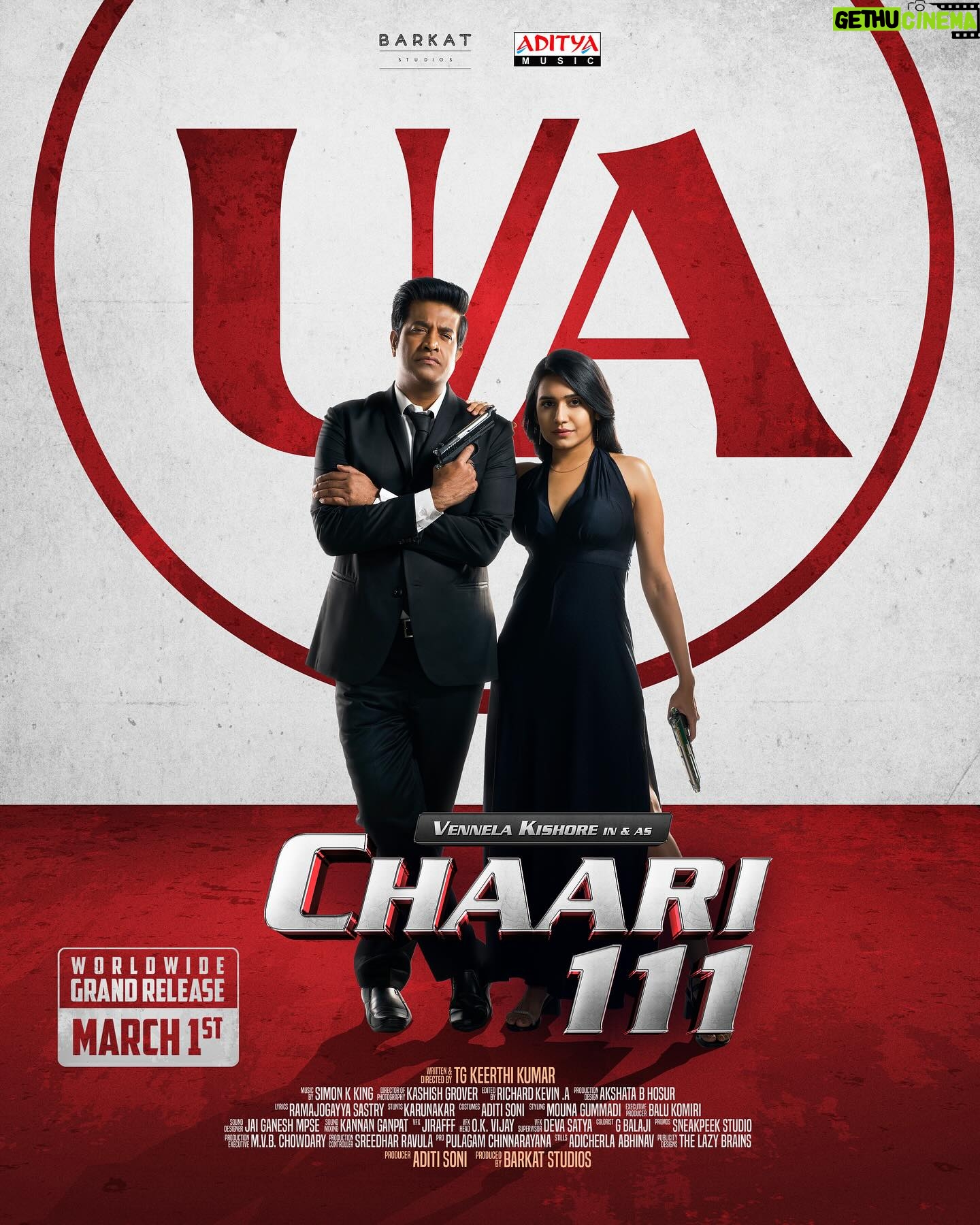 Vennela Kishore Instagram - #Chaari111โs mission receives a U/A certificate ๐ฅ The Spy comedy universeโs First Instalment hits theaters on March 1stโฆPacked with unlimited fun and entertainment โค๏ธ ๐๐ป ๐๐ถ๐ป๐ฒ๐บ๐ฎ๐ ๐ณ๐ฟ๐ผ๐บ ๐ ๐ฎ๐ฟ๐ฐ๐ต ๐ญ๐๐! @vennelakish @samyukthaviswanathan @barkatstudios.official @brahms25 @thagubothramesh @keerthi_kumar_tg @aditi_soni_11 @simonkking @editorrichardkevin.a @kashishgrover07 @jaiganesh_mpse @balu.komiri @sneakpeek.studio @adityamusicIndia