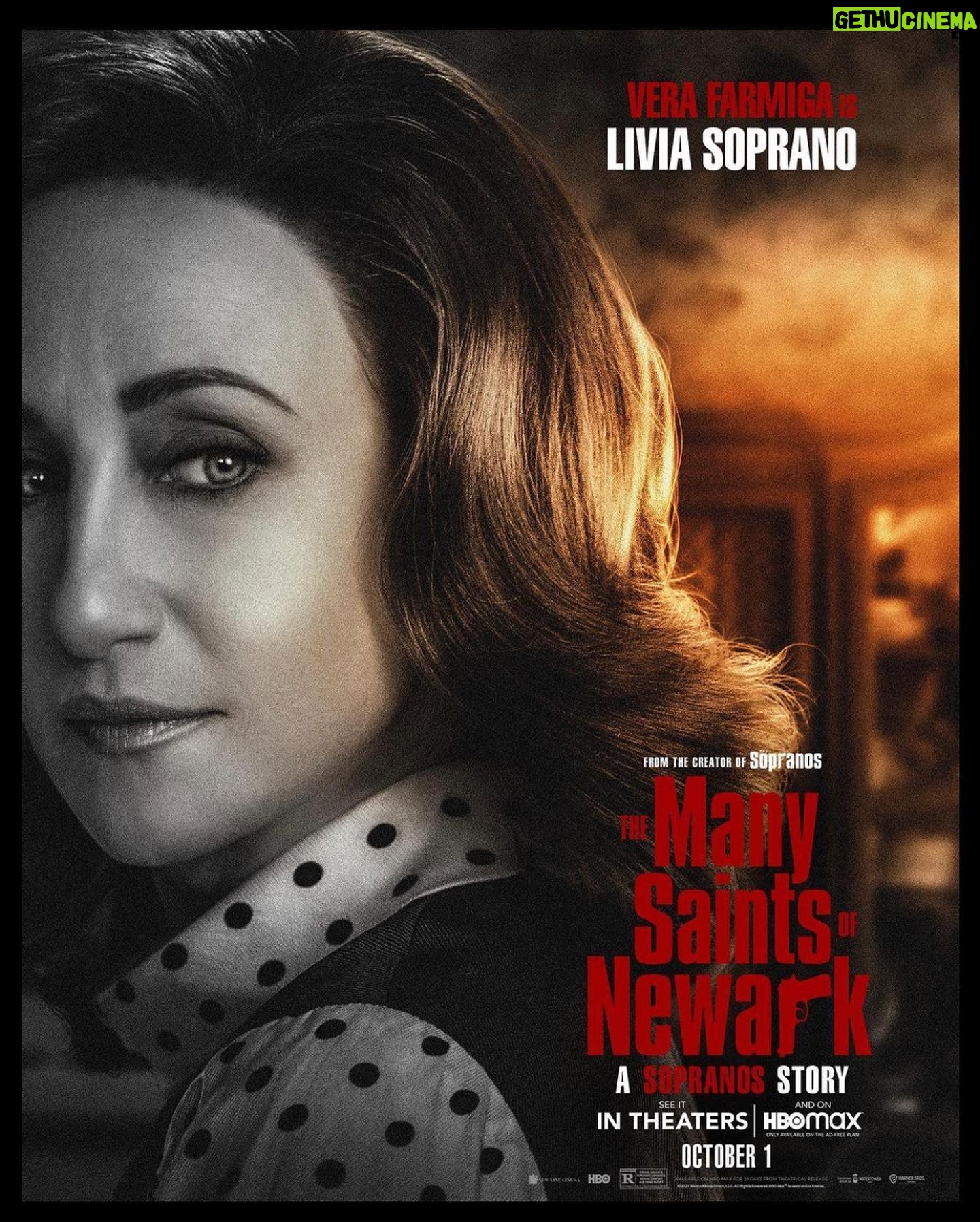 Vera Farmiga Instagram - Who made Tony Soprano? Find out in #TheManySaintsOfNewark — A Sopranos Story, in theaters and streaming exclusively on @HBOMax October 1. @NewarkMovie @davidchasefilm @alessandro.nivola @mgandolfini @leslieodomjr @jonnybernthal @rayliotta